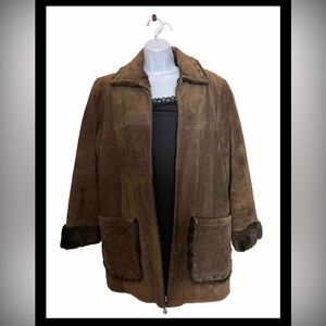 Vintage Unbranded Suede Faux Fur Brown Coat Womens M